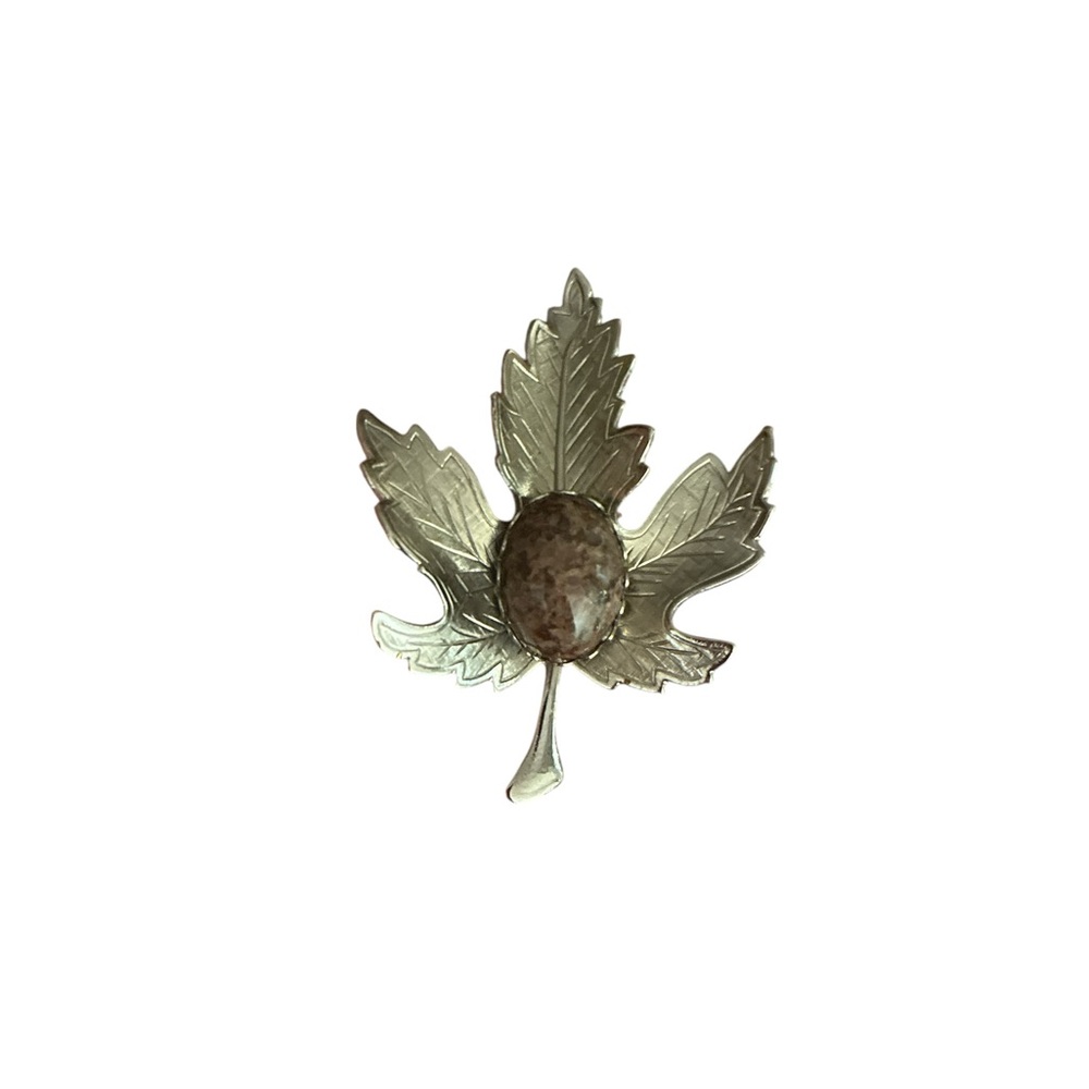 ✨ 3/$15 ✨ Silver Leaf Brown Stone Brooch
